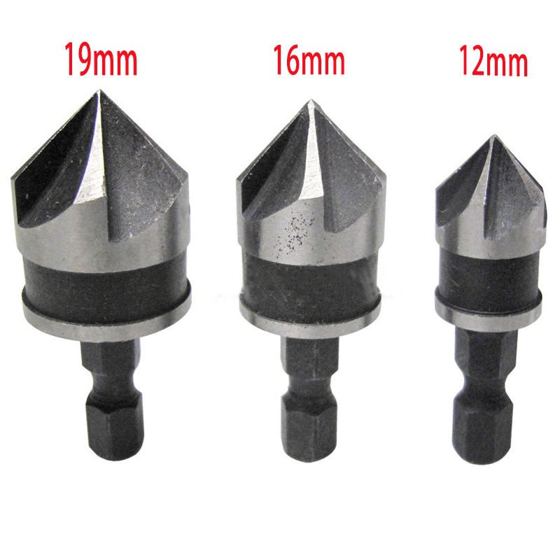 Mayitr Mata Bor Drill Bit Countersink Carbon Steel 12 16 19mm 3 PCS - Silver