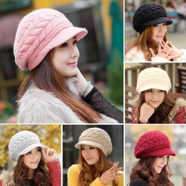 TOPI KUPLUK MUSIM DINGIN WANITA - WINTER CAP HANGAT - WOL RAJUT HAT