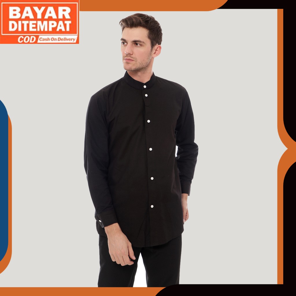 BISA COD - HAMZAH Baju Koko Pria Lengan Panjang Polos Kemeja Pria Casual Formal Muslim Pria