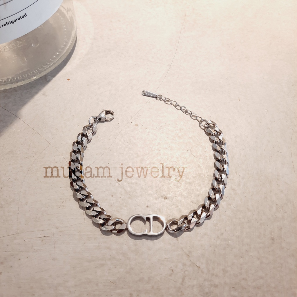 Gelang Tangan Rantai Lebar 0,8cm Titanium Model C. Di*r Tersedia Warna Rose Gold, Gold dan Silver