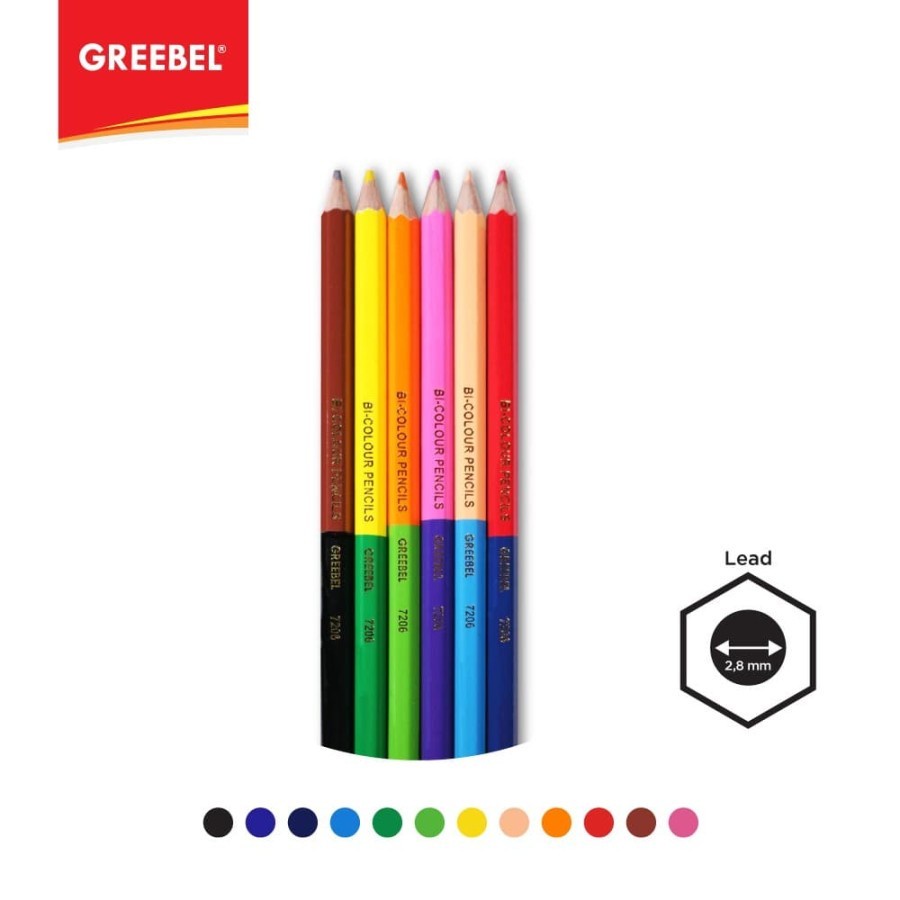 Pensil Warna Greebel Bi-Colour 6 Pcs 12 Warna 7206