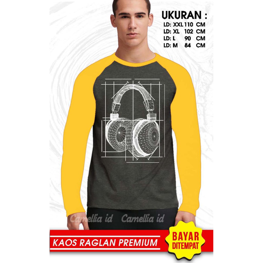 Kaos Raglan (HEADSET)/Kaos Pria Lengan Panjang/ Kaos Pria/ Kaos Cowok/ Kaos Oblong/Misty