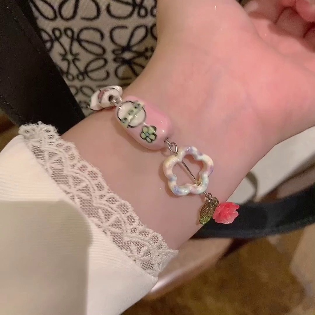 Gelang Manik-Manik Magnetik Bahan Keramik Motif Bunga Untuk Wanita