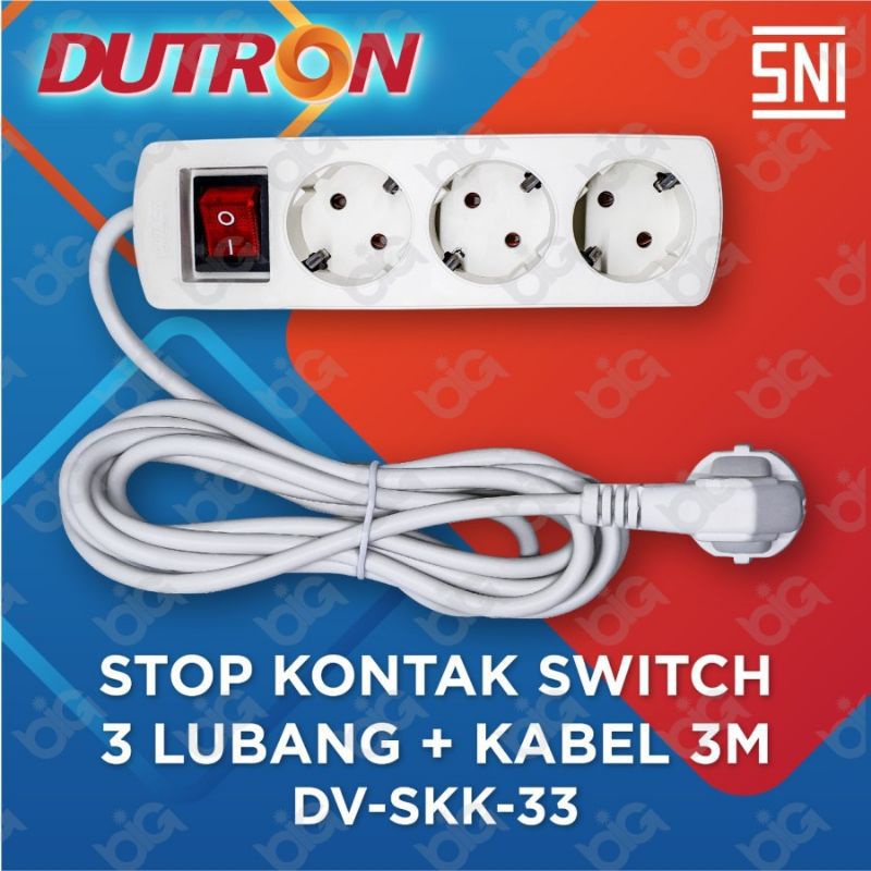 STOP KONTAK 3 LUBANG + KABEL 3 METER DUTRON DV-SKK-33 COLOK COLOKAN SAMBUNGAN LISTRIK KUNINGAN ASLI 3 LOBANG 3M CABLE