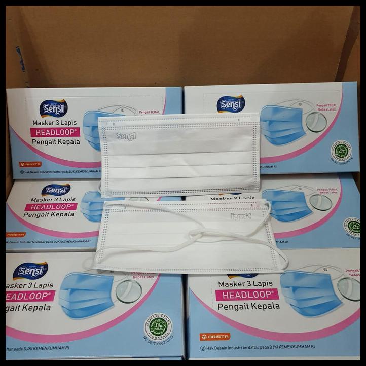 Masker Sensi Hijab Headloop Isi 40 Pcs 3Ply Warna Putih