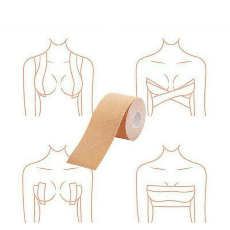 TERMURAH Tape Boob Bra Body Tape 5M Nude 2,5 3,5 5 7,5 10 cm Perekat Payudara