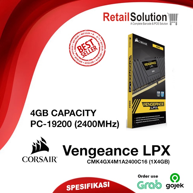 RAM Corsair Vengeance LPX 1x 4GB DDR4 2400MHz DRAM LONGDIMM Memory - CMK4GX4M1A2400C16