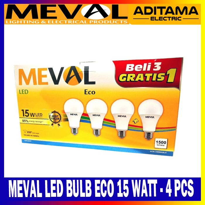 MEVAL PAKET LED BULB ECO 15 WATT WHITE - ISI 4 PCS