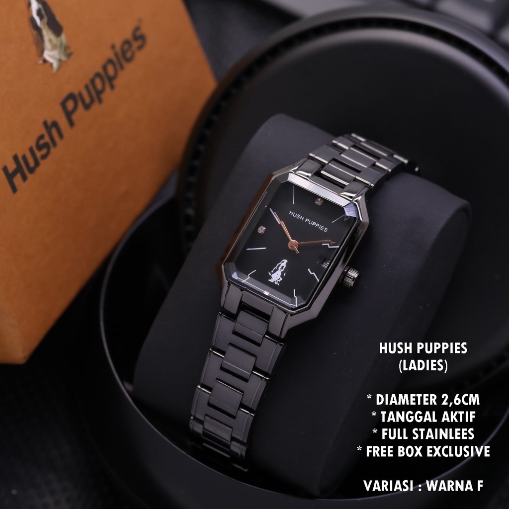 (BISA COD) JAM TANGAN WANITA HUSH PUPPIES RANTAI BODY SEGI KACA BELIMBING TANGGAL AKTIF