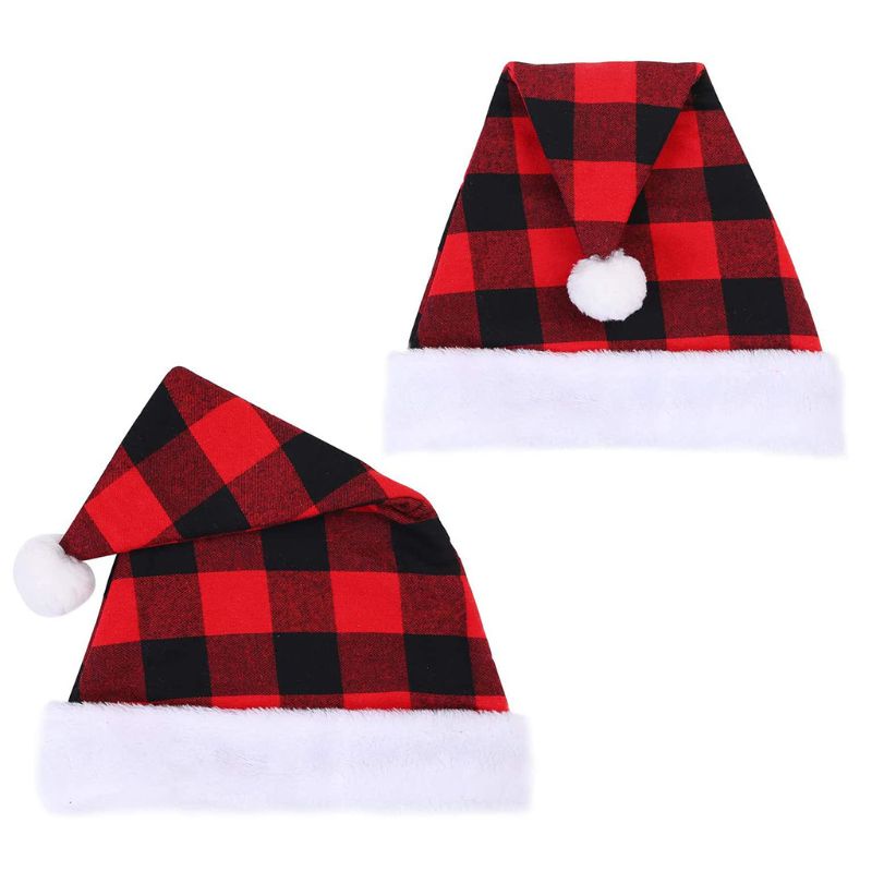Topi Santa Claus Motif Kotak-Kotak Untuk Dekorasi Pesta Natal