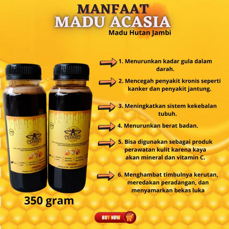 

Madu Asli Murni Akasia Carva Hutan Liar Jambi Sanad Alam Honey ll Raw Honey 350gram