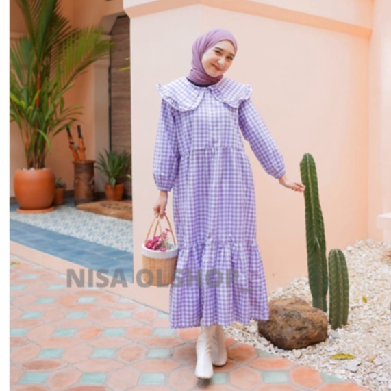 Rara midi dress - gamis remaja - L/XL - gamis kotak kotak - pakaian wanita - bisa cod