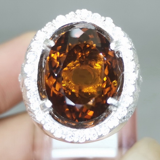 Cincin Perak Pria Batu Asli Kecubung Emas Citrine Original