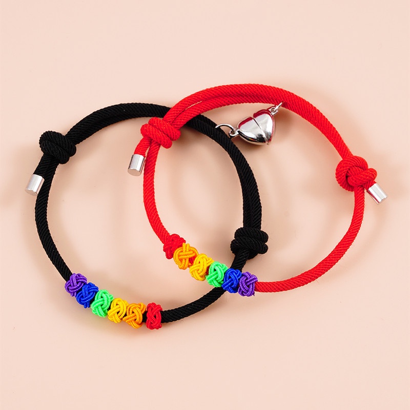 2pcs / set Gelang Magnetik adjustable Warna Merah Dan Hitam Pelangi Untuk Pria Dan Wanita