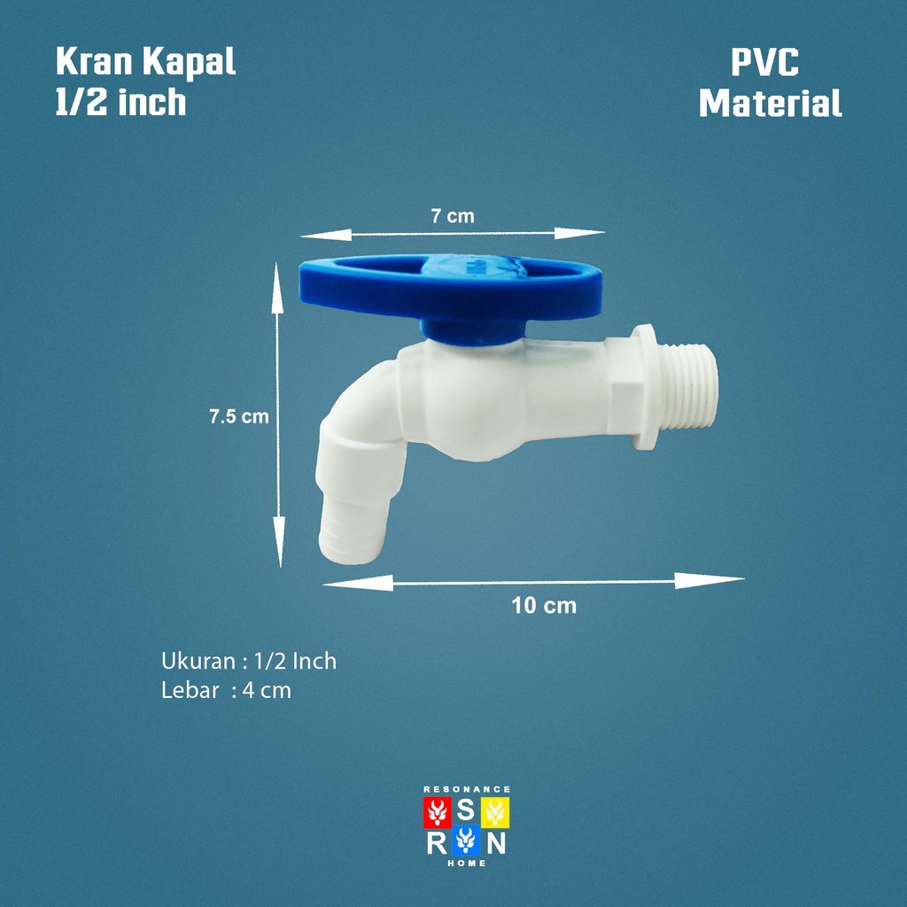 Kran Air PVC Kapal 1/2 Inci Keran Tembok Kamar Mandi Resonance Home
