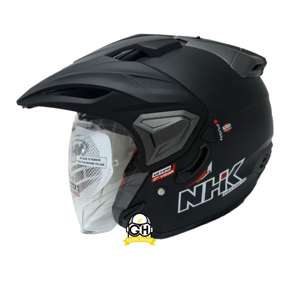 HELM HALF FACE NHK PREDATOR CRYPTON SOLID BLACK DOFF DOUBLE VISOR