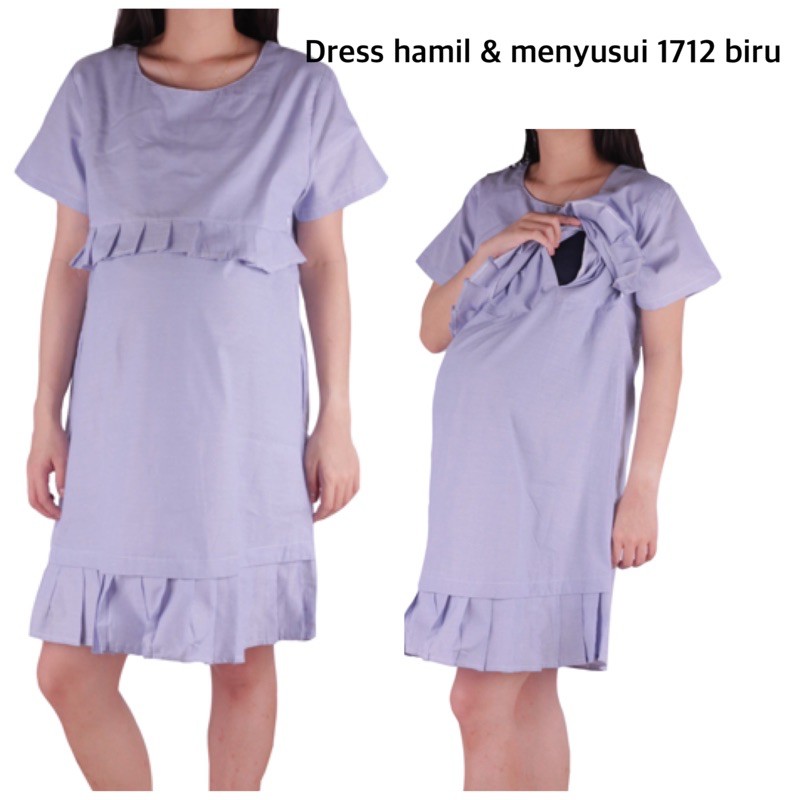 Baju hamil dress hamil katun menyusui 1712 biru