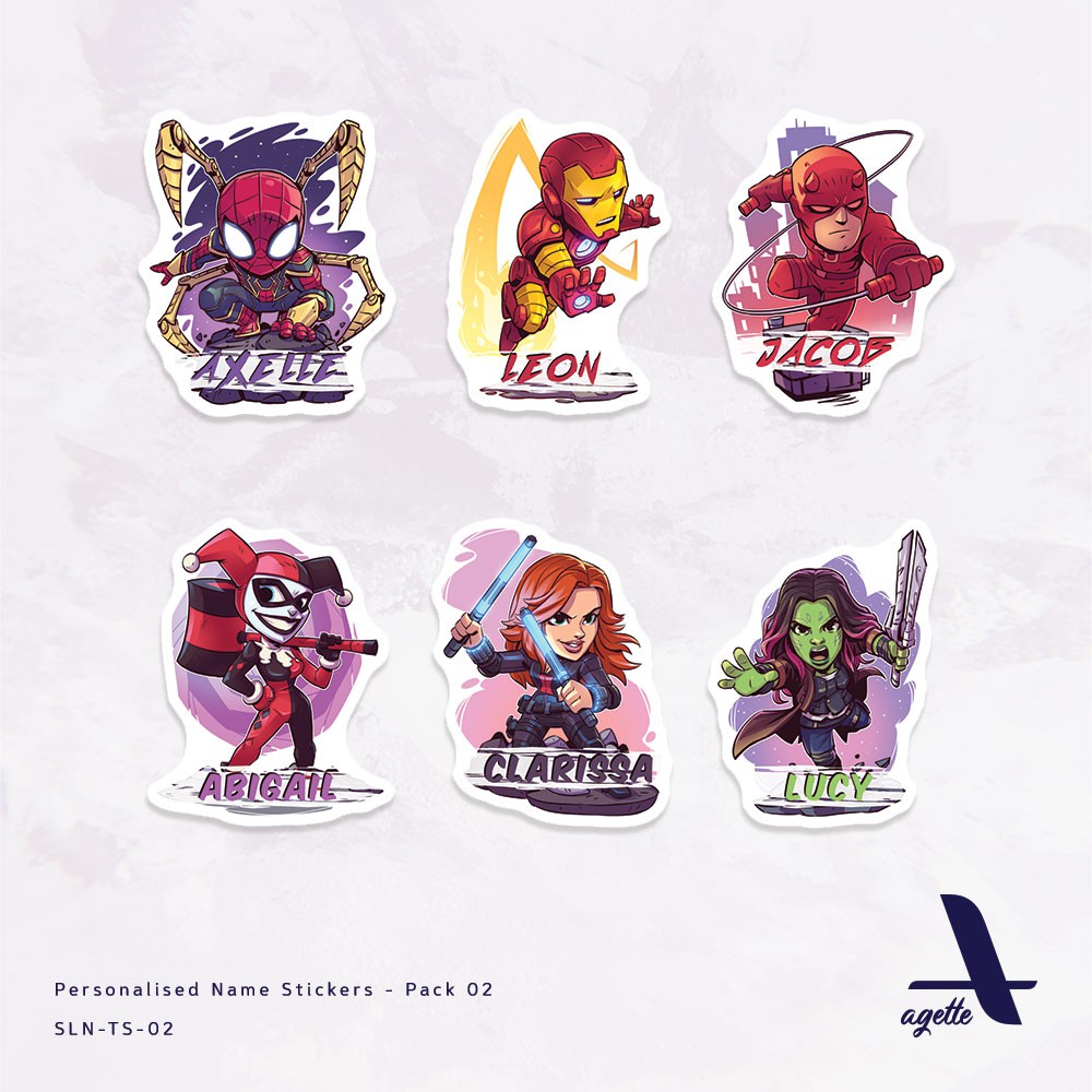 

50 PCS - Stiker Label Nama Tema Superhero - 02 - Laminasi - Waterproof