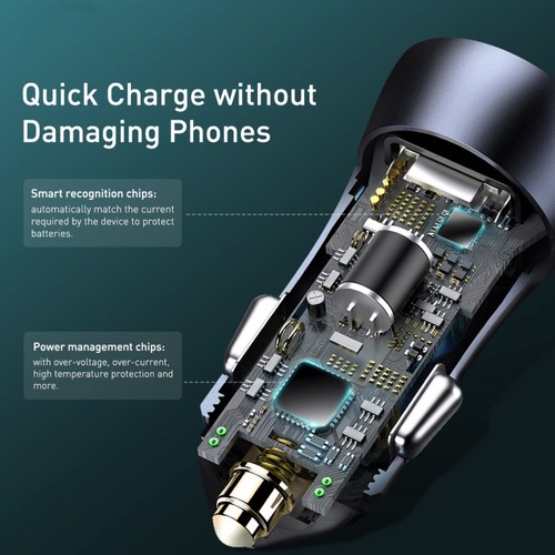 Car Charger BASEUS Golden Contactor Pro Dual Quick Charge U+C 40 Watt + Kabel c to iP - TZCCJD-B0G