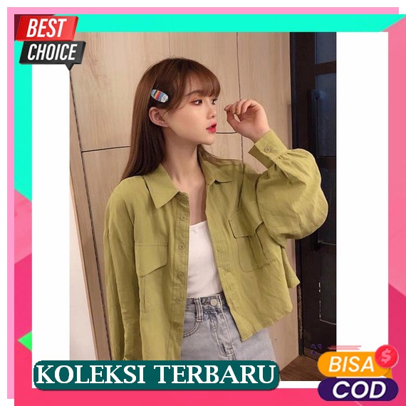 Neeuma Jayaen Blouse Lengan Panjang Satin Silk Polos Korean Style Blus Remaja Dewasa Import Pakaian 