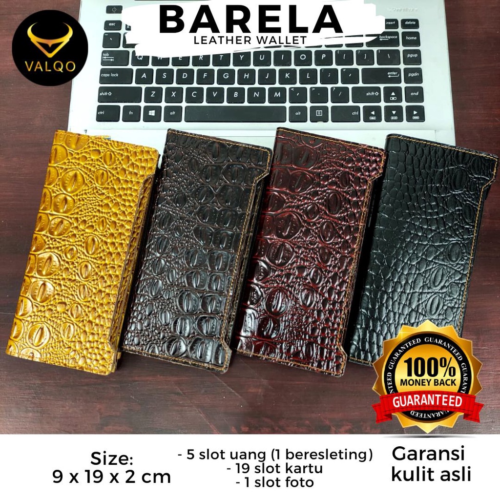 [VALQO] Dompet kulit BARELA Kulit Sapi motif Buaya untuk Pria Wanita Cewek Cowok COD