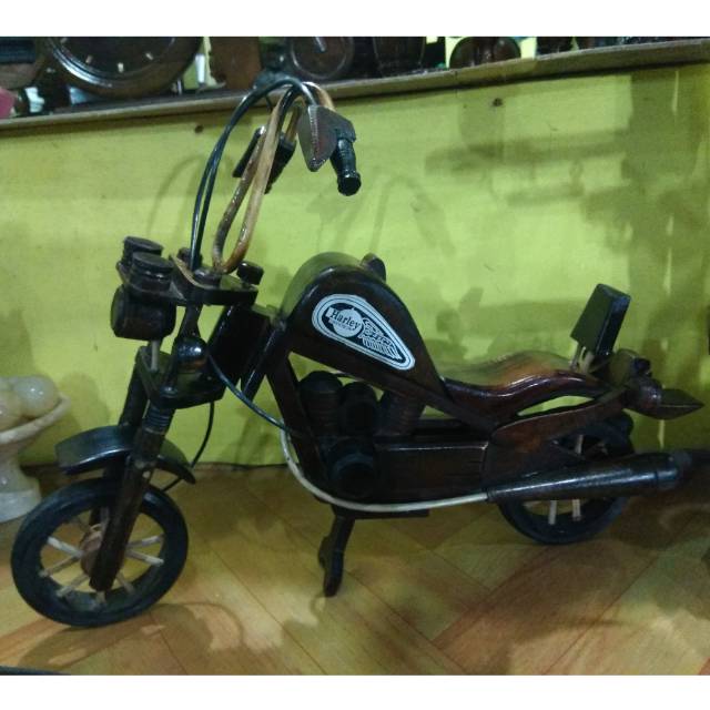 TERMURAH! MINIATUR MOTOR HARLEY DAVIDSON JUMBO 40x25x7 cm KAYU PELITUR DEKORASI HIASAN RUMAH MAINAN