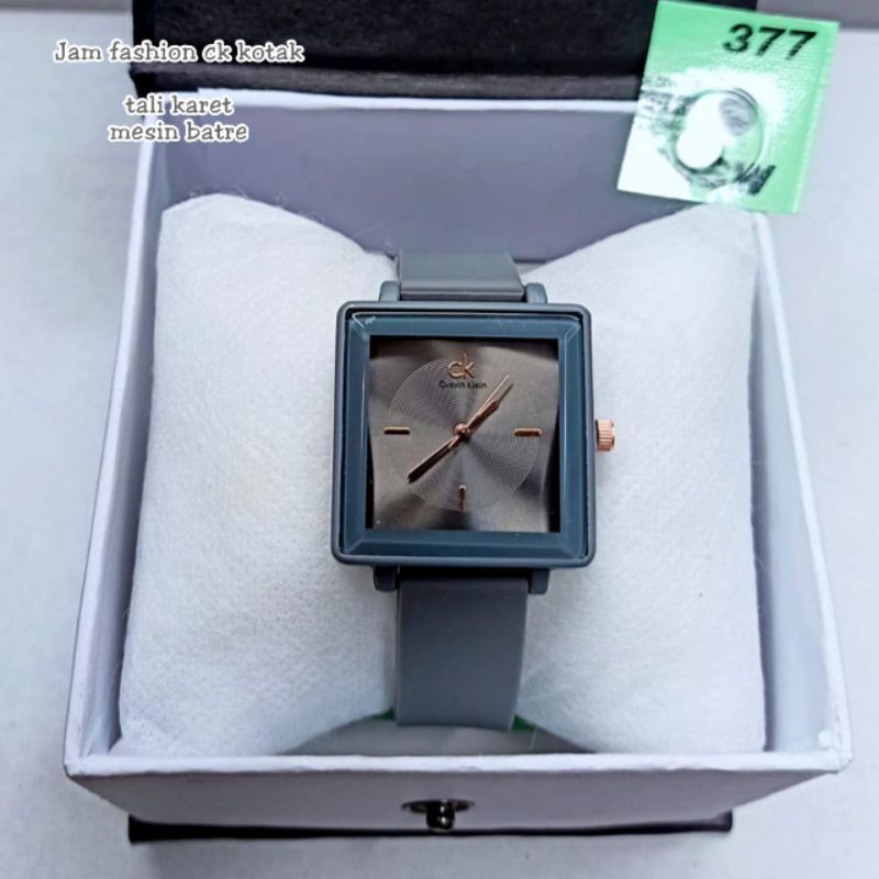 Jam tangan fashion wanita Korean style Ck segi kotak tali ruber by zellshop