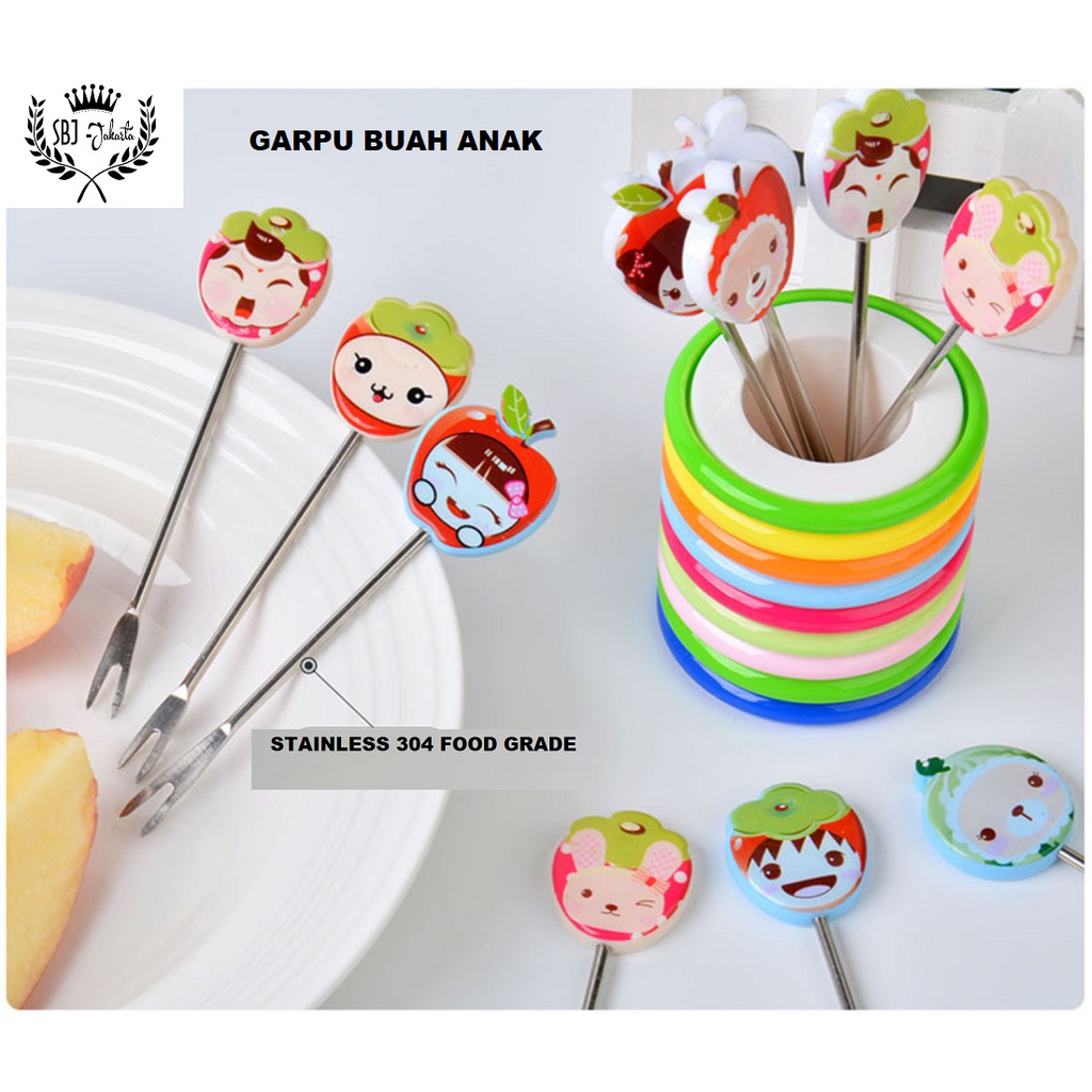 RAINBOW Garpu buah mini Stainless 304 Tusuk buah - MOTIF RANDOM