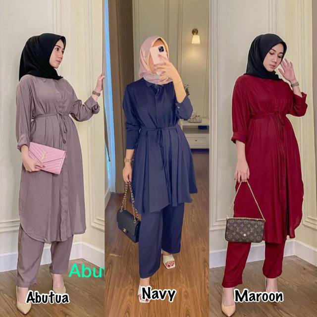Setelan tunik rayon polos