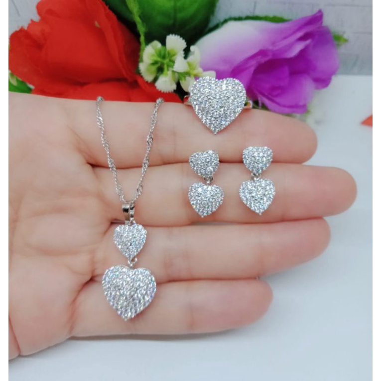 SET Perhiasan Kalung+Liontin+Cincin+Anting Xuping Permata Lapis Emas 18k S021 S022