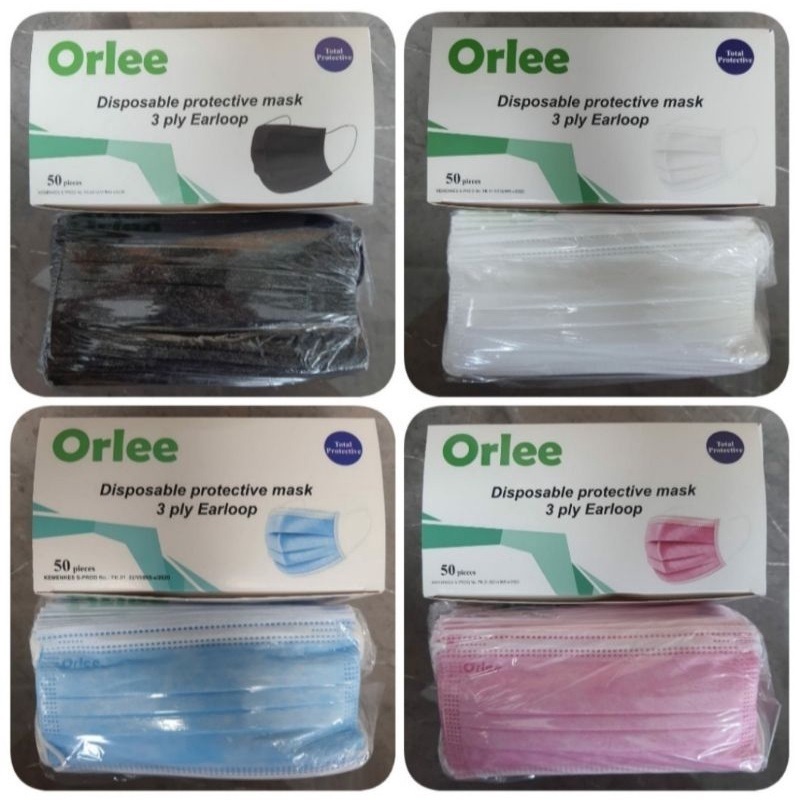 Masker Orlee Earloop 3ply Cantol Disposable Mask Isi 50 Pcs