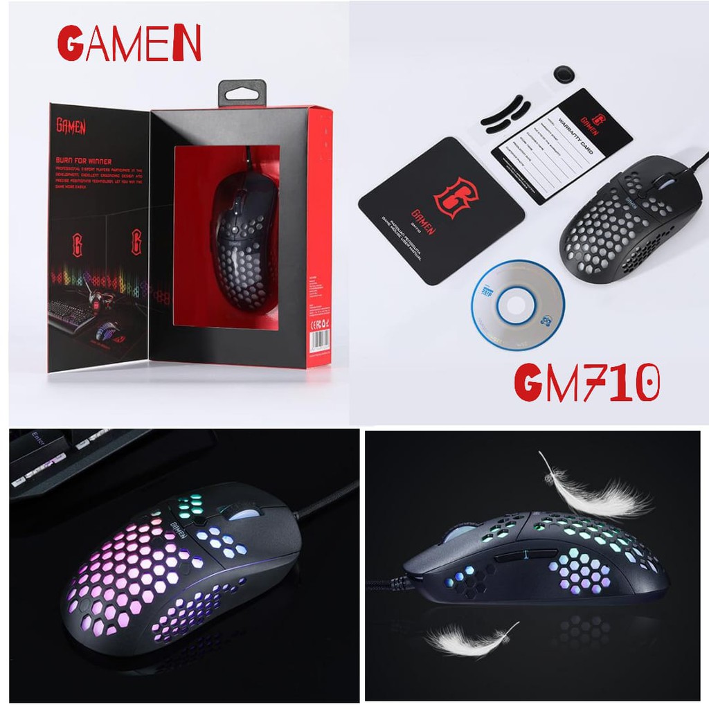 Gamen GM710 6400DPI Macro Ultralight Gaming Mouse Cable Ultraweave RGB LED Lighting