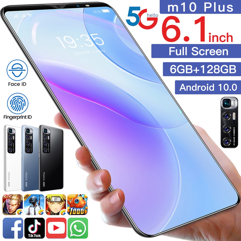M10 Plus Android Smartphone Hd Screen Murah 6.1 Inch 6GB RAM 128GB ROM 4800mAh 5G