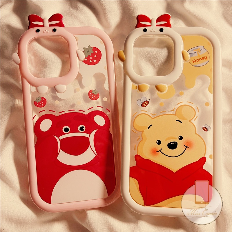 Soft Case TPU Glossy Anti Pecah Desain Beruang Strawberry Untuk IPhone 11 12 14 13 Pro MAX 6 6S 7 8 Plus XR X XS MAX SE