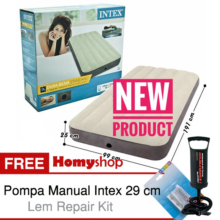 Kasur Angin / Kasur Tiup INTEX Durabea Twin 64707 FREE Pompa Manual Intex+Lem Repair Kit Intex