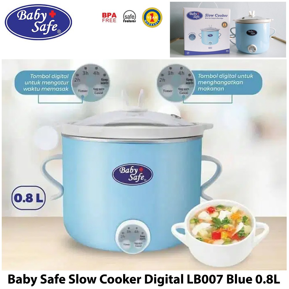 Slow Cooker Baby Safe Digital LB007 Blue 0.8L Perlengkapan Bayi Garansi Resmi 1th