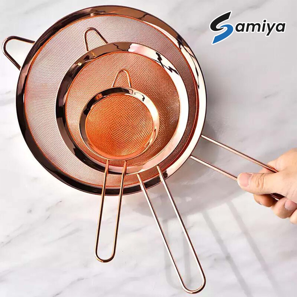 saringan masak dapur minyak tepung serbaguna / kitchen oil strainer premium stainless 304 rosegold gold satuan