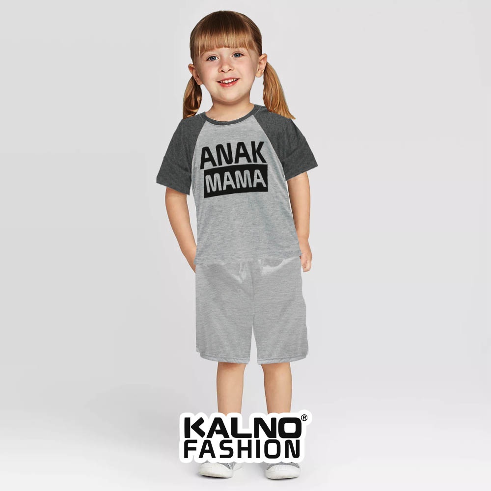 Baju + celana set Baju Anak kaos kombinasi Print Anak MAMA HITAM K31 dengan celana polos - Anak Anak Umur 1 - 7 Tahun Bahan Katun polyester