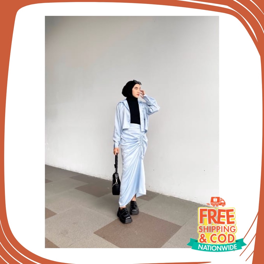 Plisket Jins Dnim MEkar biru merah hitam kuning hijau putih abu /  BHO - ZEC OOTD Wanita Rok HIYA / 