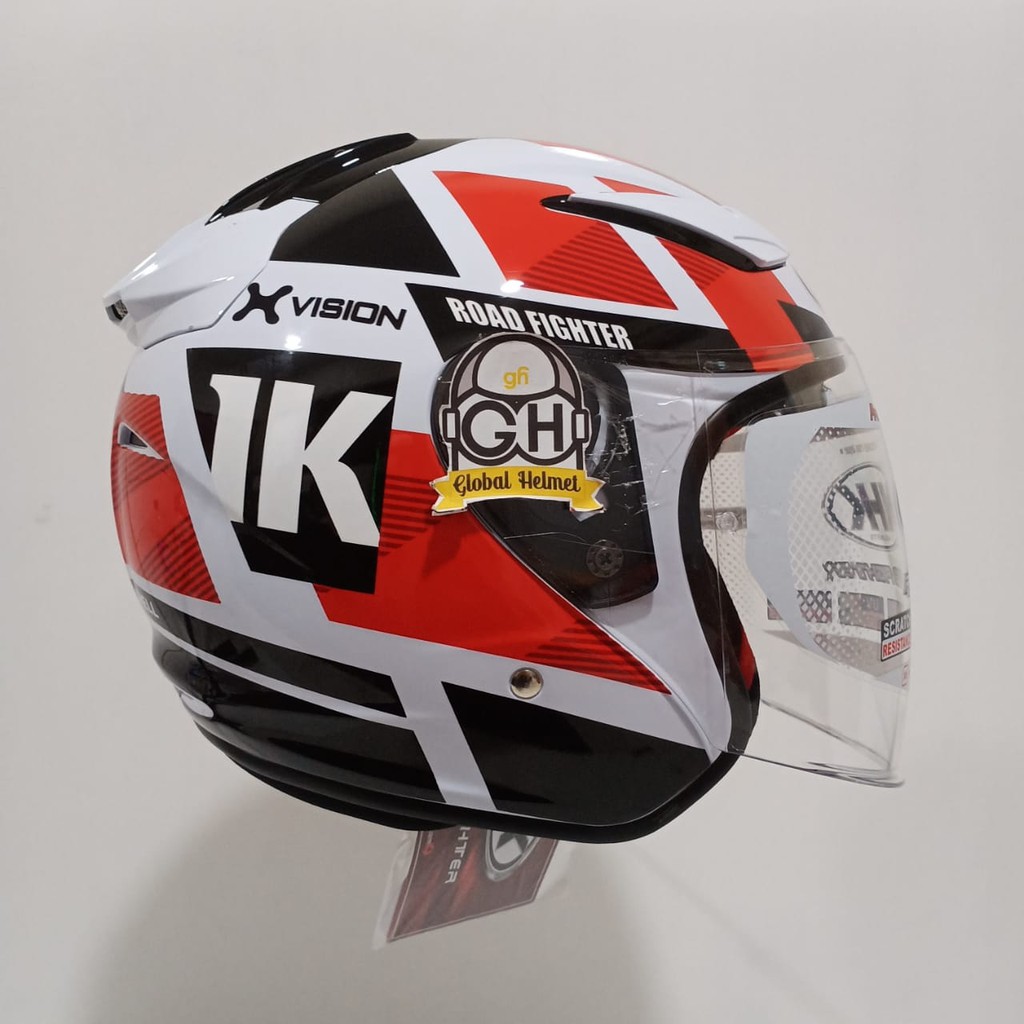 HELM HALF FACE NHK R1 NHK R-1 MOTIF NEURO WHITE RED DOUBLE VISOR