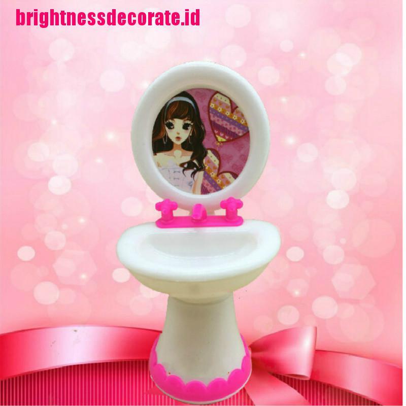 Brightid 1pc Toilet Duduk + 1pc Wastafel Untuk Aksesoris Rumah Boneka Barbie