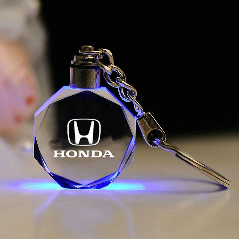 Honda Gantungan Kunci Bentuk Poligon Kristal Dengan Lampu LED 7 Warna Untuk Hadiah Suami