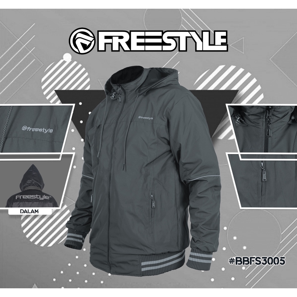 Freestyle Jaket Pria Waterproof Anti Air Taslan Jaket Bolak Balik Outdoor Hiking Windproof  Size M - XXXXL-LIGHTGREY