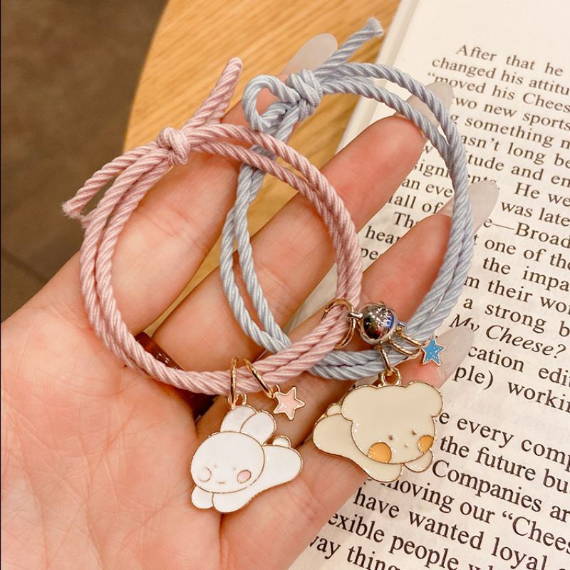 2pcs Gelang Tali Magnetik Motif Kartun Untuk Sahabat Pasangan/ Gelang Persahabatan/ Gelang Wanita Ca