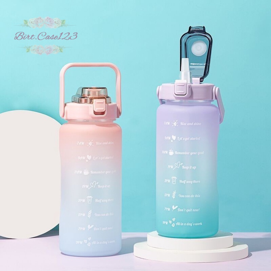 RT61 BOTOL MINUM TUMBLER KOREA WARNA GRADASI PELANGI PENANDA WAKTU UKURAN BESAR 2 LITER 2000ML 2L BC6144