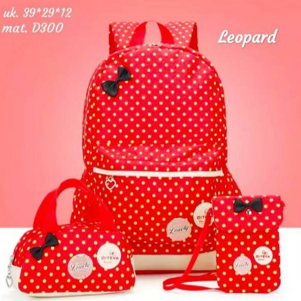 TAS RANSEL BERANAK SET 3IN1 MODEL PITA POLKA COCOK UNTUK SEKOLAH ANAK