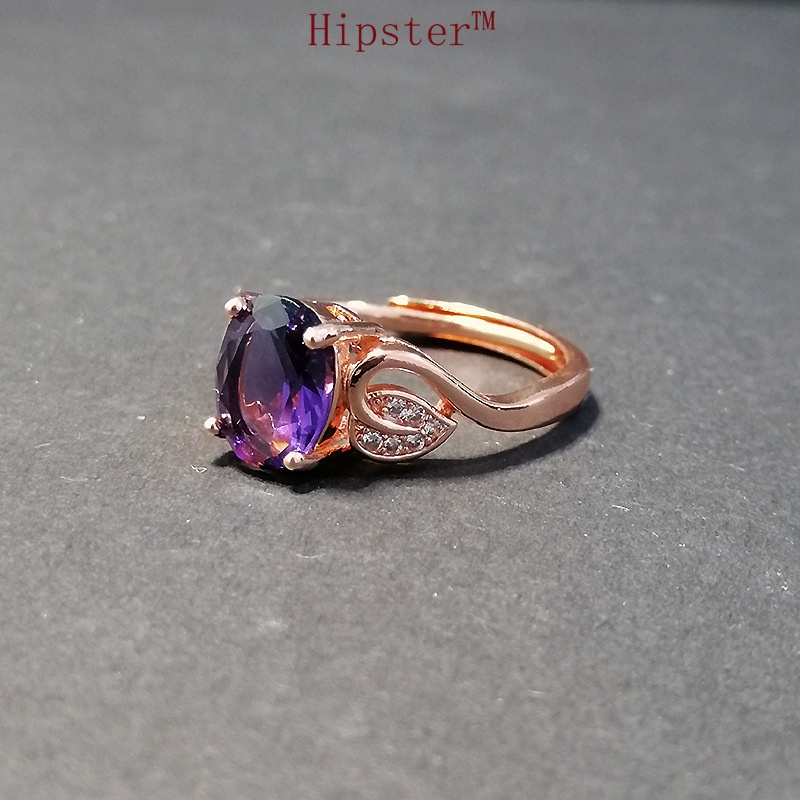 Hot Sale Exquisite Elegant Amethyst Leaf Shape Full Diamond Ring