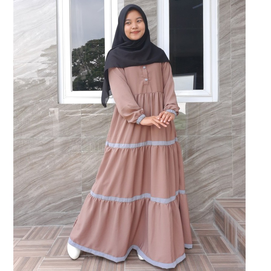 Gamis Wolfis Susun Kombinasi/ Gamis Wolfis Kancing Susun