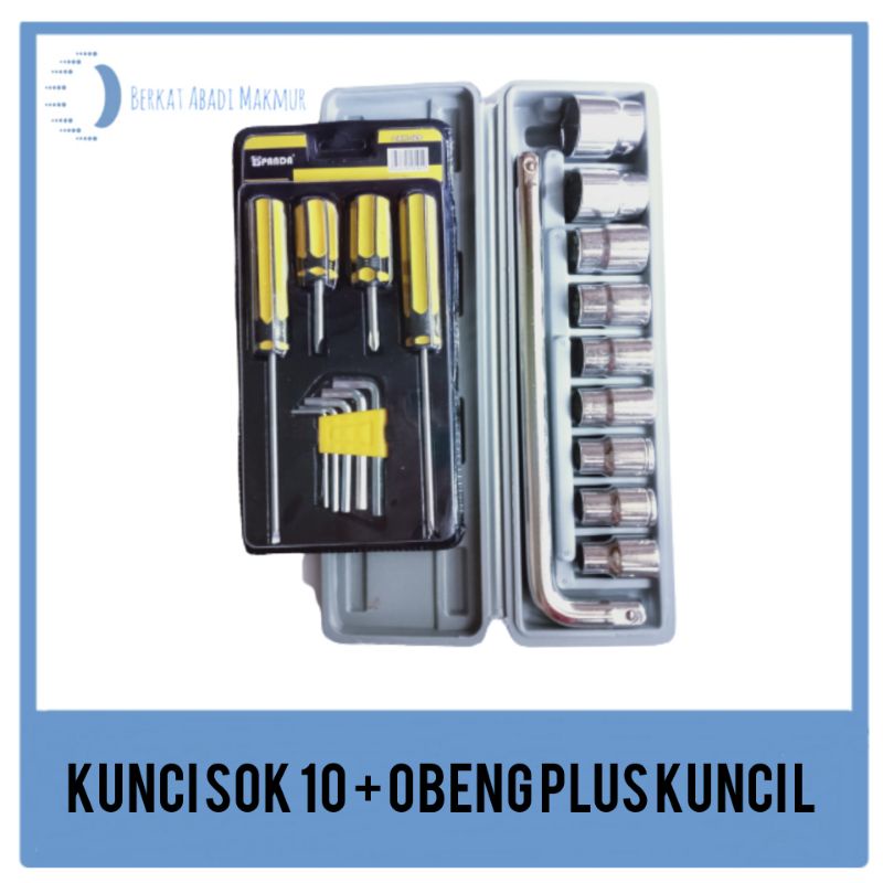 Paket Kunci Sok Sock Shock 10pcs + Obeng plus Kunci L