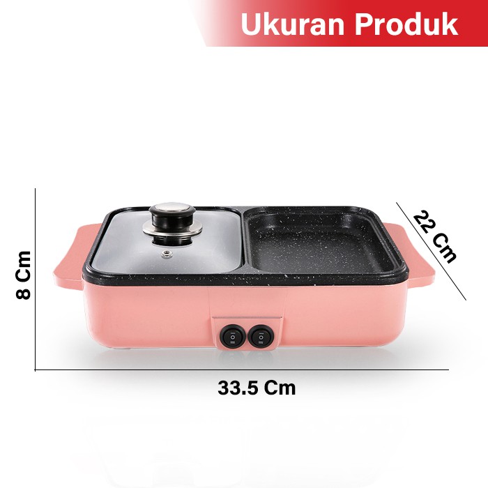 GM Bear BBQ Grill Pan Steamboat 2 in 1 Elektrik 1228- Denki Shabu Hotpot BBQ Grill Electric-6